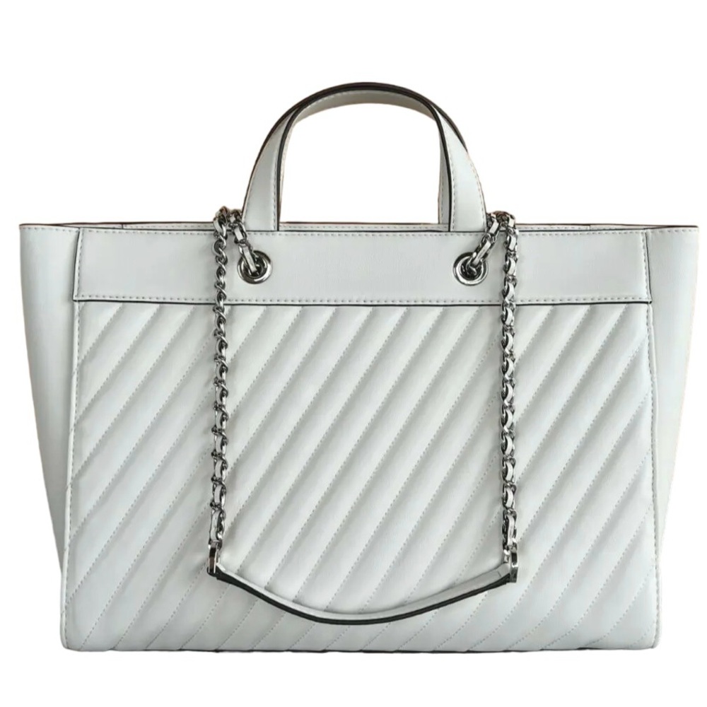 Michael Kors Rose Large Quilted East/West Tote Bag Handbag Optic White $528 Nwt - Picture 2 of 11